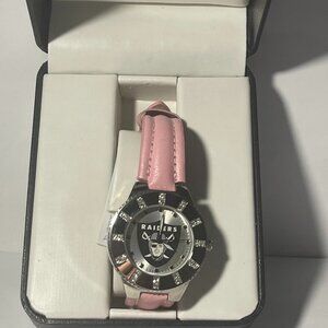 Las Vegas Raiders NFL Women's Watch w/ Pink Leather Band w/ Rhinestones NEW